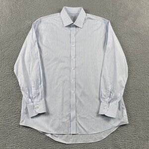Ledbury Dress Shirt Mens 17.5 Blue White Classic Long Sleeve 100% Supima Cotton